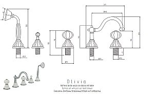 Смеситель для ванны встроенный в борт на 5 отверстий Migliore OLIVIA ML.OLV-5880.BI.CR купить в интернет-магазине сантехники Sanbest