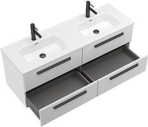 Тумба с раковиной Cezares ECO-CER-N 140 ECO-CER-N-1400-4C-SO-2-BL белая глянцевая для ванной в интернет-магазине Sanbest