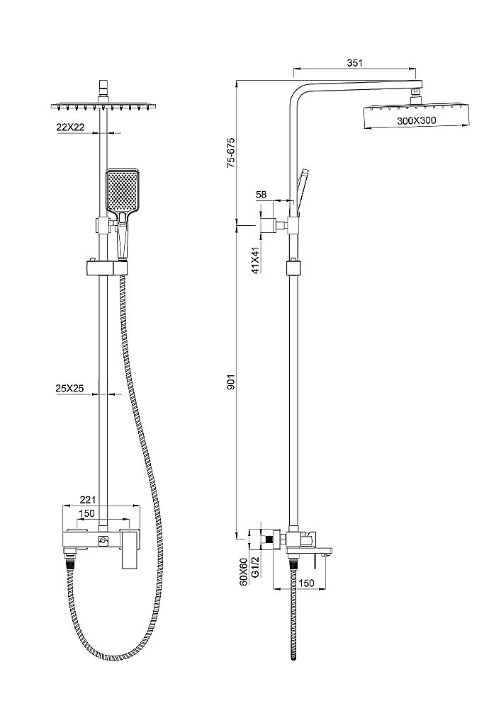 Душевая система WONZON & WOGHAND CUBE, Хром (WW-88739016-CR) купить в интернет-магазине сантехники Sanbest