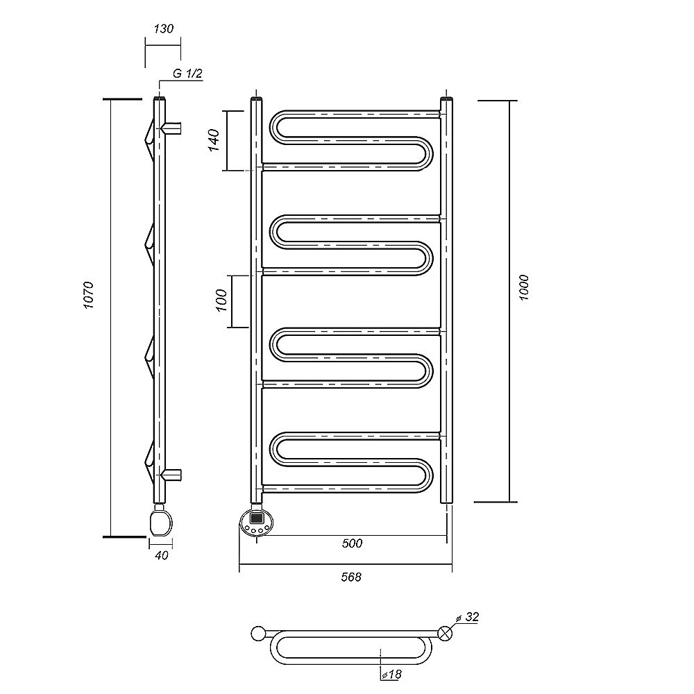 Полотенцесушитель электрический Domoterm Офелия П12 500x1000 E хром купить в интернет-магазине сантехники Sanbest