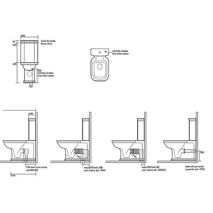 Унитаз напольный Kerasan Waldorf 4117 с бачком 4181 Белый/кнопка золото купить в интернет-магазине Sanbest