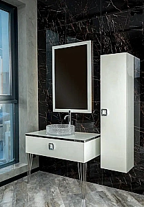 Консоль с раковиной и столешницей Armadi Art LUCIDO WHITE 100 жемчужный белый для ванной в интернет-магазине сантехники Sanbest