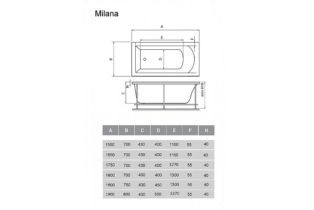 Ванна акриловая Vayer Milana 190x80 купить в интернет-магазине Sanbest