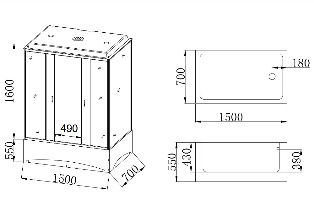Душевой бокс Taliente TA-15070M 150х70 стекло рифленое купить в интернет-магазине Sanbest