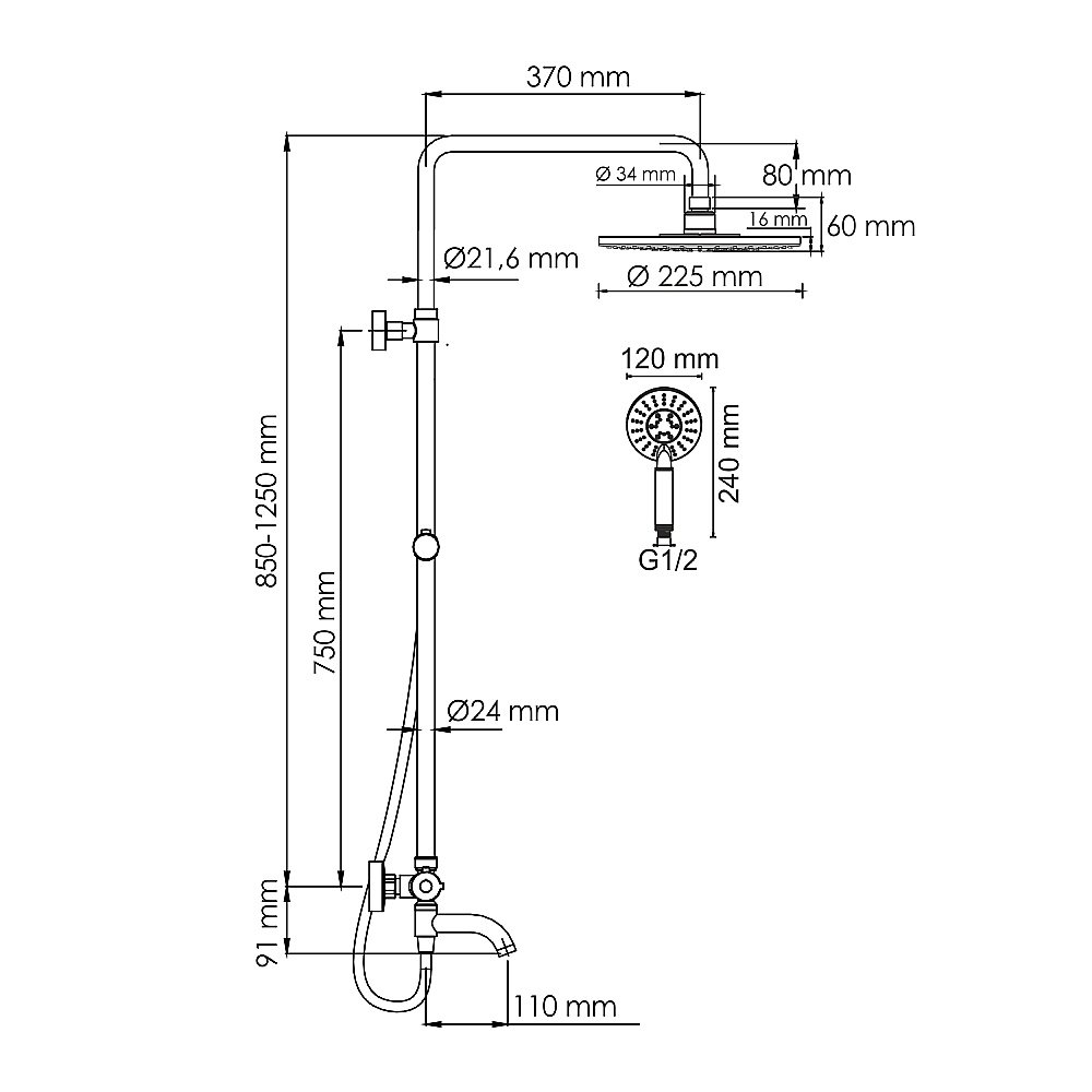 Душевая система WasserKRAFT Mindel A188.067.058.WM Thermo золото купить в интернет-магазине сантехники Sanbest