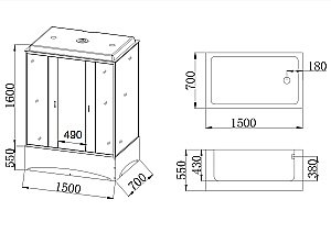Душевой бокс Taliente TA-15070M 150х70 стекло рифленое купить в интернет-магазине Sanbest