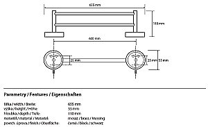 Полотенцедержатель двойной Bemeta Dark 104204050 купить в интернет-магазине сантехники Sanbest