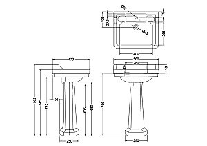 Раковина на пьедестале Burlington Edwardian 56 B4 1TH-P1-T1 CHR с полотенцедержателем белая купить в интернет-магазине Sanbest
