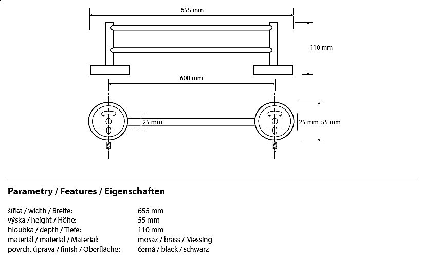 Полотенцедержатель двойной Bemeta Dark 104204050 купить в интернет-магазине сантехники Sanbest