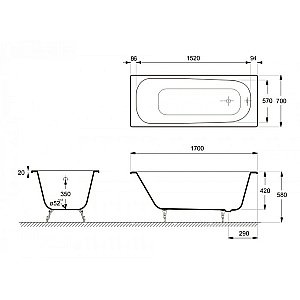 Ванна чугунная Delice Continental Elite DLR230613R 170х70 белая купить в интернет-магазине Sanbest