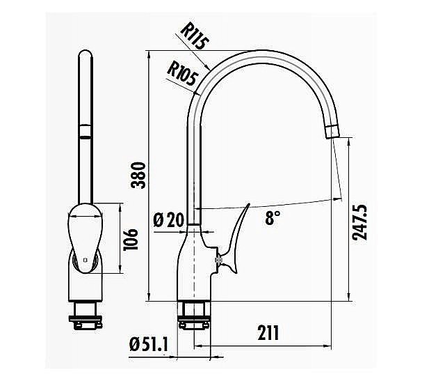 Смеситель для кухни Creavit Foglia FG8501 купить в интернет-магазине сантехники Sanbest
