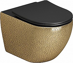 Унитаз подвесной Grossman Color GR-4411GBLS безободковый, с крышкой микролифт, золото/декор купить в интернет-магазине Sanbest