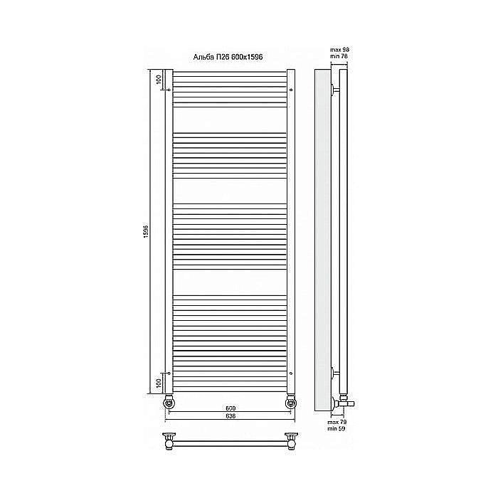 Полотенцесушитель водяной Terminus Альба П26 600x1596 купить в интернет-магазине сантехники Sanbest
