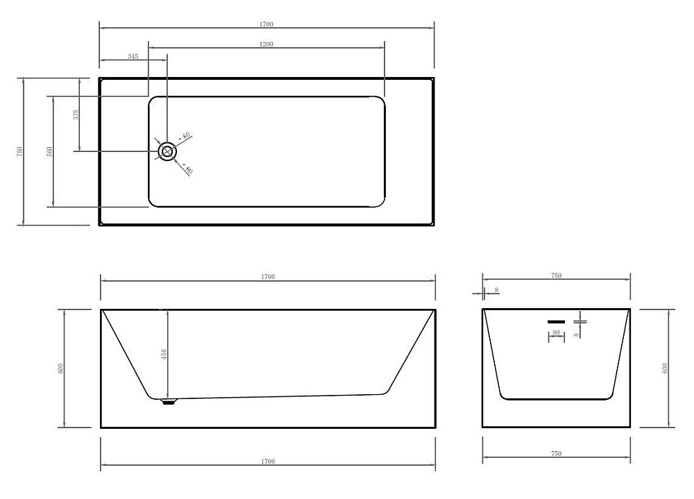 Ванна акриловая ABBER AB9274 170x75 купить в интернет-магазине Sanbest