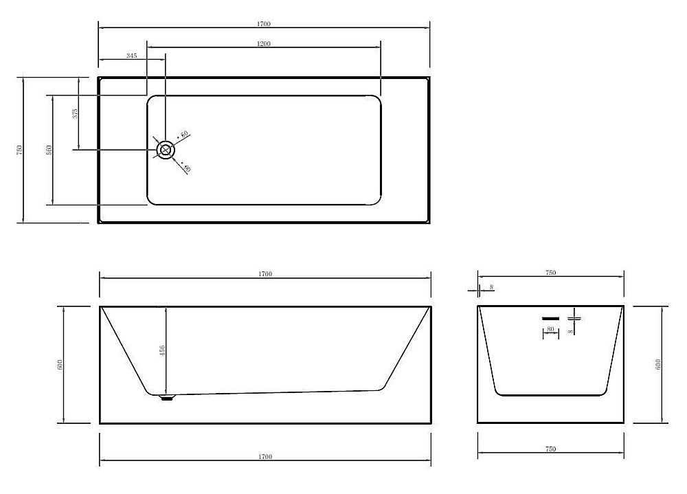 Ванна акриловая ABBER AB9274 170x75 купить в интернет-магазине Sanbest