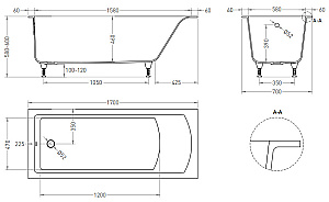 Ванна Salini CASCATA KIT S-sense 104813M 170x70 белая купить в интернет-магазине Sanbest