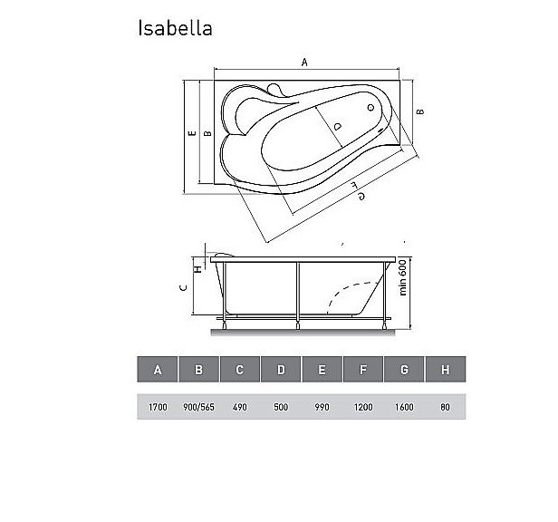 Ванна акриловая Relisan Isabella Гл000010529 170x90 белая купить в интернет-магазине Sanbest