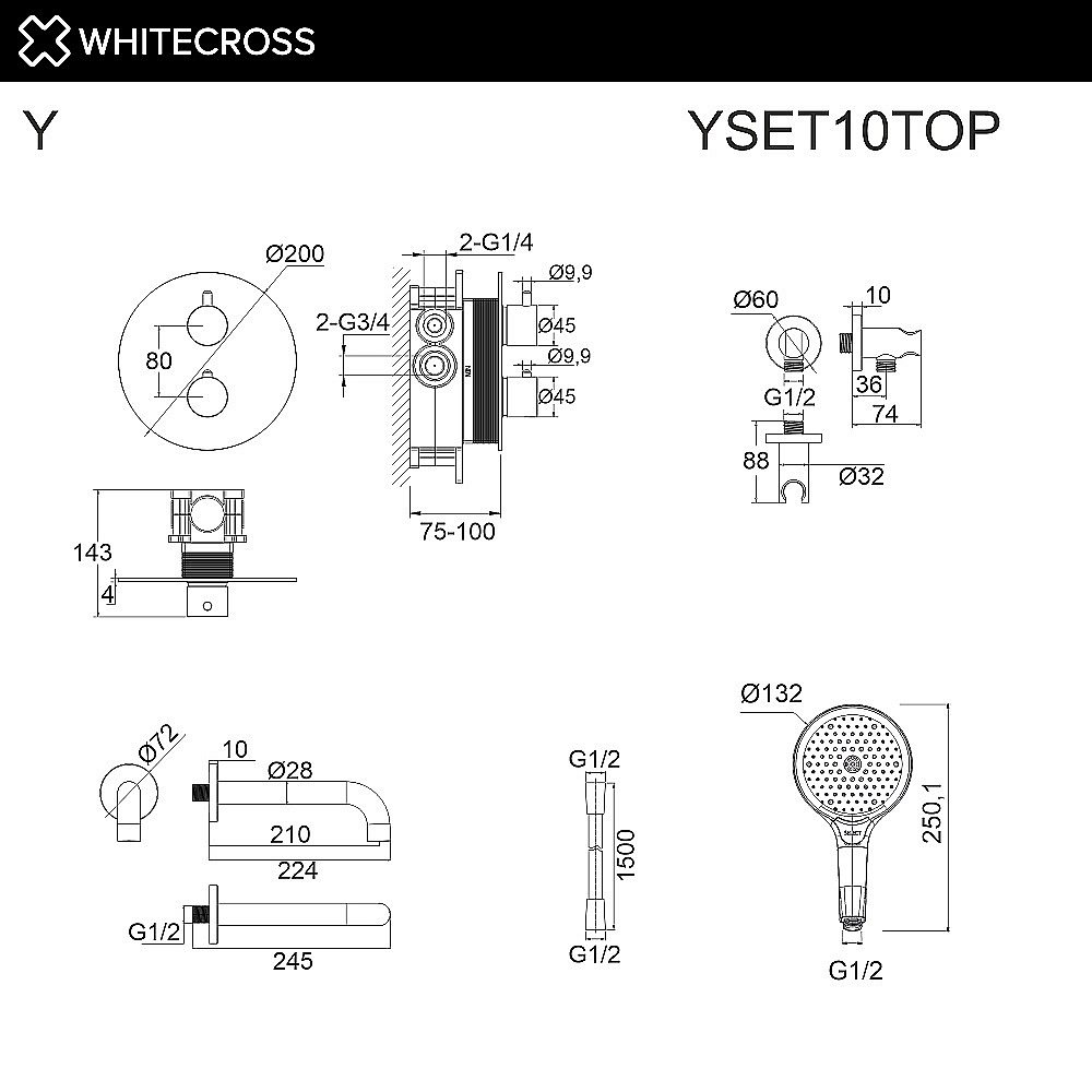 Смеситель для ванны WhiteCross Y YSET10TOPBL черный матовый купить в интернет-магазине сантехники Sanbest