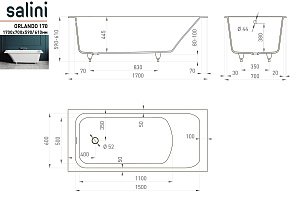 Ванна Salini ORLANDO Kit S-Sense Sapirit 170х70 RAL матовая купить в интернет-магазине Sanbest