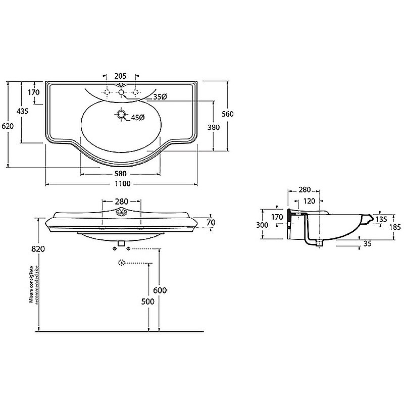 Раковина подвесная Azzurra Jubilaeum 110 JUB200/110 bi*1 белая купить в интернет-магазине Sanbest