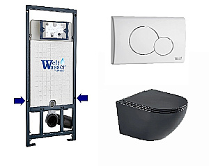 Унитаз подвесной WeltWasser WW MERZBACH 10000014147 с крышкой микролифт, безободковый, смыв торнадо, в комплекте с инсталяцией, черный матовый купить в интернет-магазине Sanbest