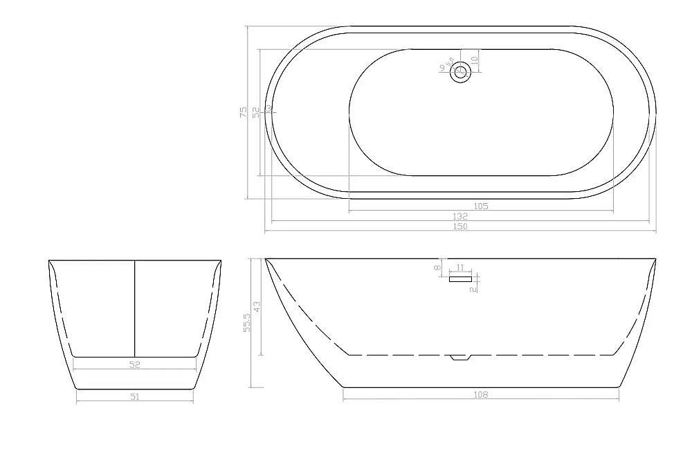Ванна акриловая CeruttiSpa COMO 9900 150x75 белая купить в интернет-магазине Sanbest