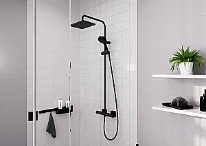 Душевая система Hansgrohe Vernis Shape с термостатом 26097670 матовый черный купить в интернет-магазине сантехники Sanbest