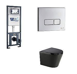 Унитаз с инсталляцией WeltWasser MARBERG 410+SALZBACH 043 GL-BL+MAR 410 SE CR черный/кнопка хром, безободковый, с крышкой микролифт, слив торнадо купить в интернет-магазине Sanbest