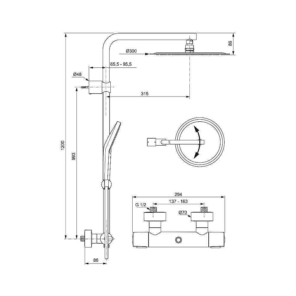 Душевая система Ideal Standard Idealrain Luxe Evo A6984AA купить в интернет-магазине сантехники Sanbest