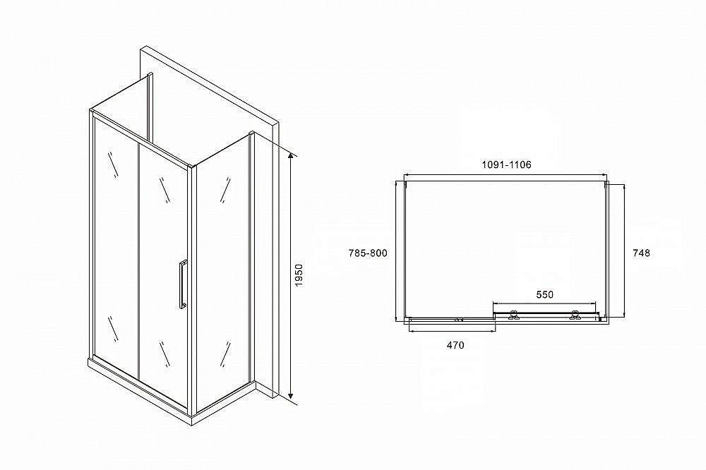 Душевой уголок Abber Schwarzer Diamant AG30110H-S80-S80 110x80 купить в интернет-магазине Sanbest