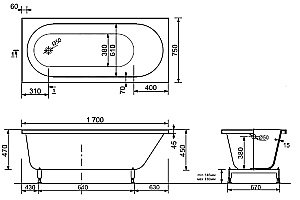 Ванна Taliente Orta Matt OR17075Matt 170х75 белая матовая купить в интернет-магазине Sanbest