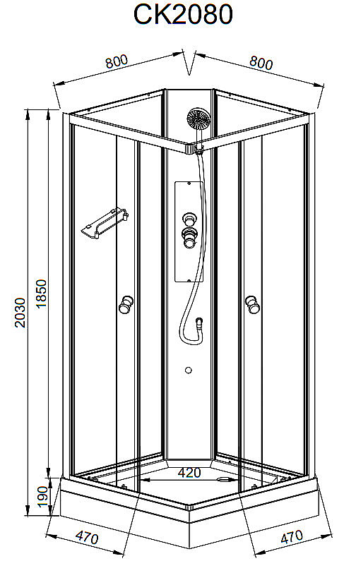 Душевая кабина AvaCan CK Серия CK2080N 80х80 без крыши купить в интернет-магазине Sanbest