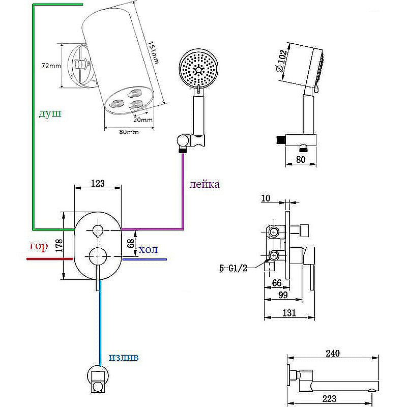 Душевая система Bronze de Luxe Scandi 14582-501BR бронза купить в интернет-магазине сантехники Sanbest