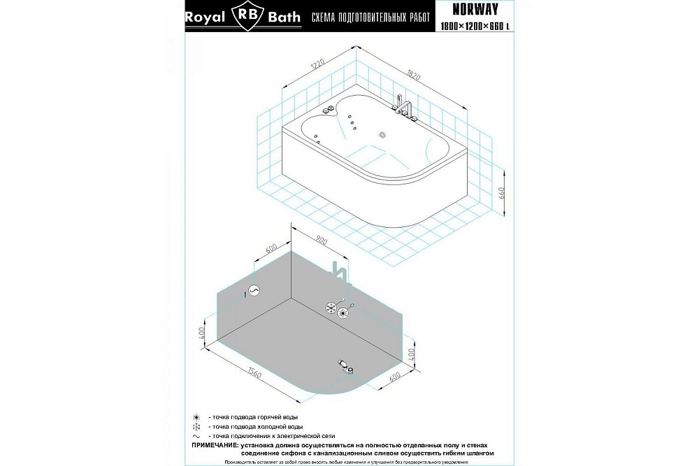 Гидромассажная ванна Royal Bath Norway Comfort 180x120 купить в интернет-магазине Sanbest