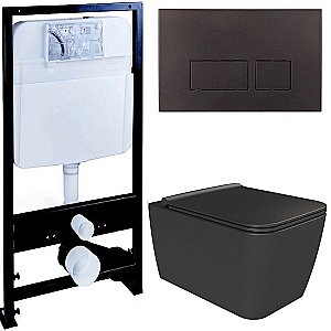 Унитаз Boheme Zen 967-B, безободковый, с инсталяцией, черный, кнопка 664 черная купить в интернет-магазине Sanbest