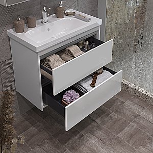 Тумба подвесная с раковиной Опадирис Фреш 70 белая/белое стекло для ванной в интернет-магазине Sanbest