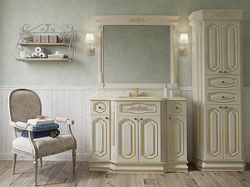 Зеркало Misty Астория Gold 120x100 бежевое глянец в ванную от интернет-магазине сантехники Sanbest