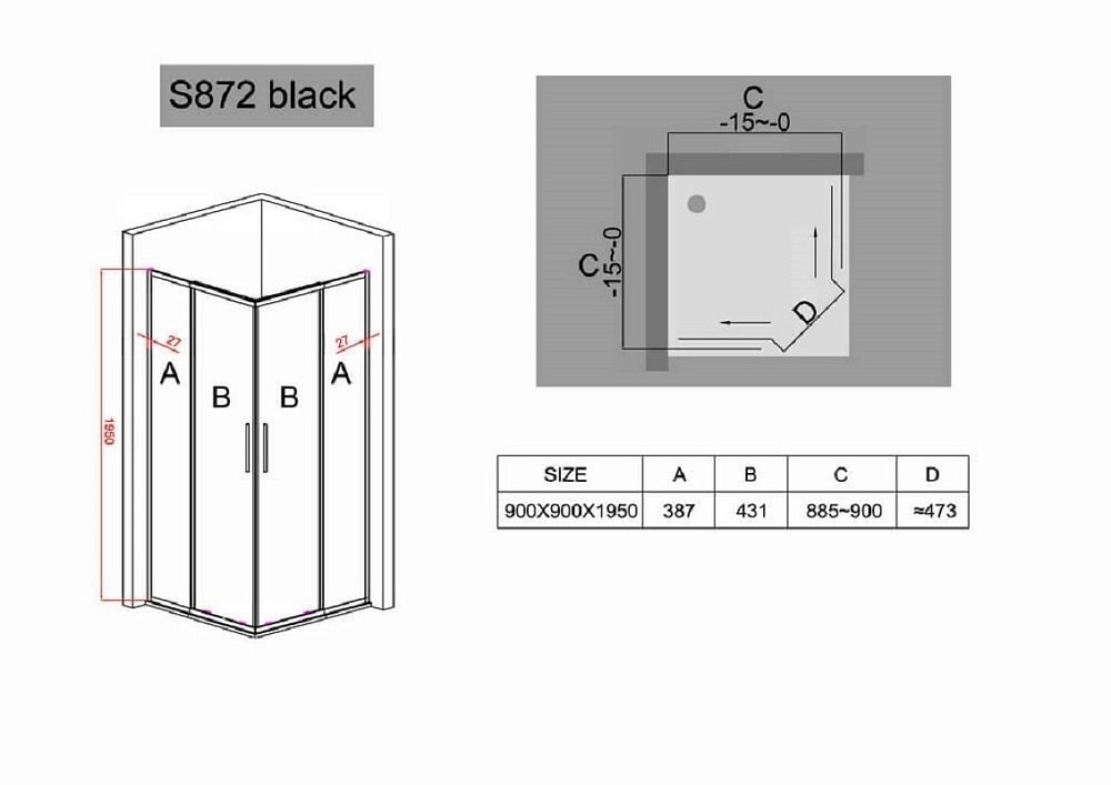 Душевой уголок Black&White Stellar Wind S872 Black 90х90 купить в интернет-магазине Sanbest