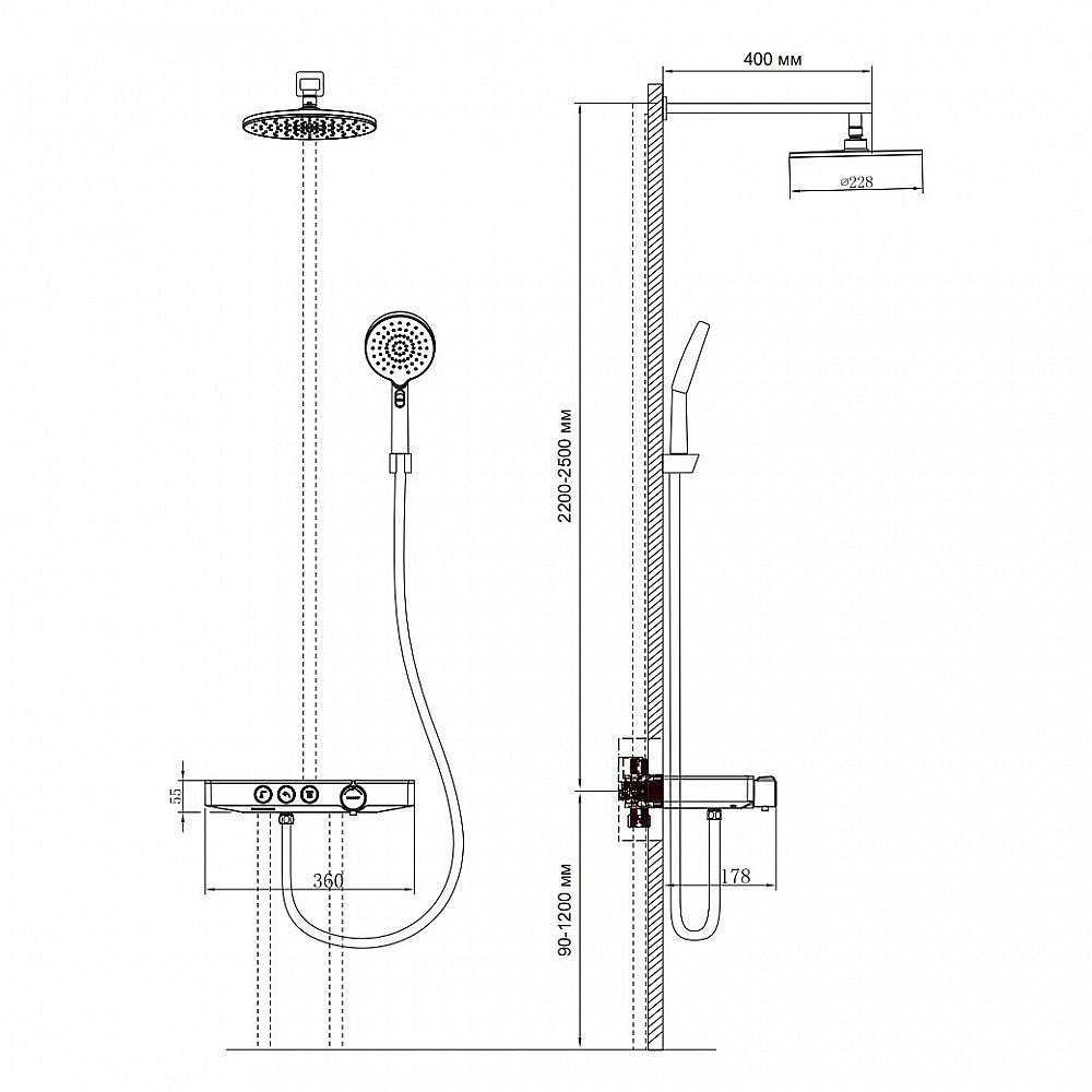 Душевая система BERGES MORANS 75004 черная матовая купить в интернет-магазине сантехники Sanbest