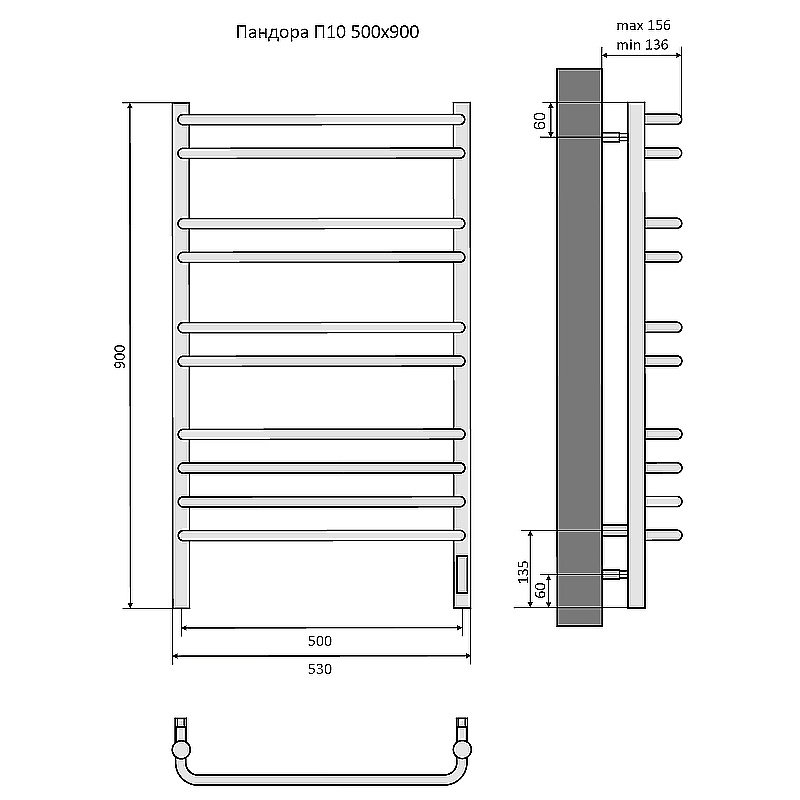 Полотенцесушитель Aquatek Пандора П10 50х90 AQ EL RPC1090CH хром купить в интернет-магазине сантехники Sanbest