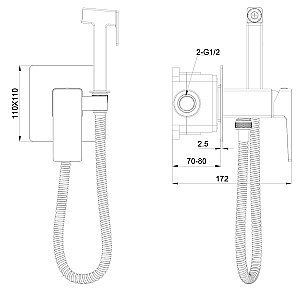 Смеситель с гигиеническим душем встраиваемый WONZON & WOGHAND CUBE 2.0, Черный матовый (WW-88829068-MB) купить в интернет-магазине сантехники Sanbest