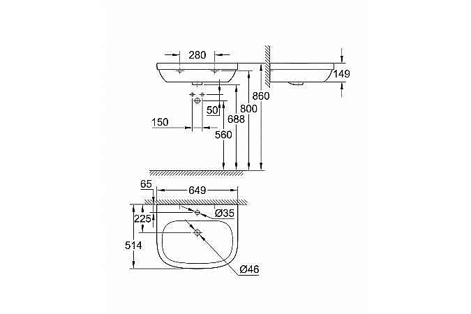 Раковина с полупьедесталом Grohe Euro Ceramic GR2003-2 65 купить в интернет-магазине Sanbest