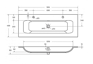 Тумба с раковиной Cezares ECO-CER-N-1200-2C-SO-GSO-P+CZR-8073-120-1-2 Темно-серая матовая для ванной в интернет-магазине Sanbest