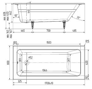 Ванна чугунная Delice Parallel DLR 220502R 170x80 с ручками купить в интернет-магазине Sanbest