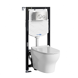 Унитаз подвесной WasserKRAFT Berkel 10TLT.010.ME.BN02.H001 безободковый, с инсталляцией Aller 10, с крышкой микролифт, белый/кнопка никель купить в интернет-магазине Sanbest