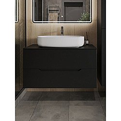 Тумба с раковиной Orange Line 100 Li-100TubMDF+B07-675W черная матовая для ванной в интернет-магазине Sanbest