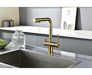 Смеситель для кухни Paulmark Serpentine Se213222-BG брашированное золото купить в интернет-магазине сантехники Sanbest