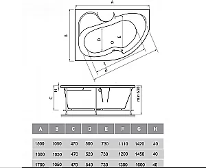 Ванна акриловая Vayer Azalia 170x105 купить в интернет-магазине Sanbest