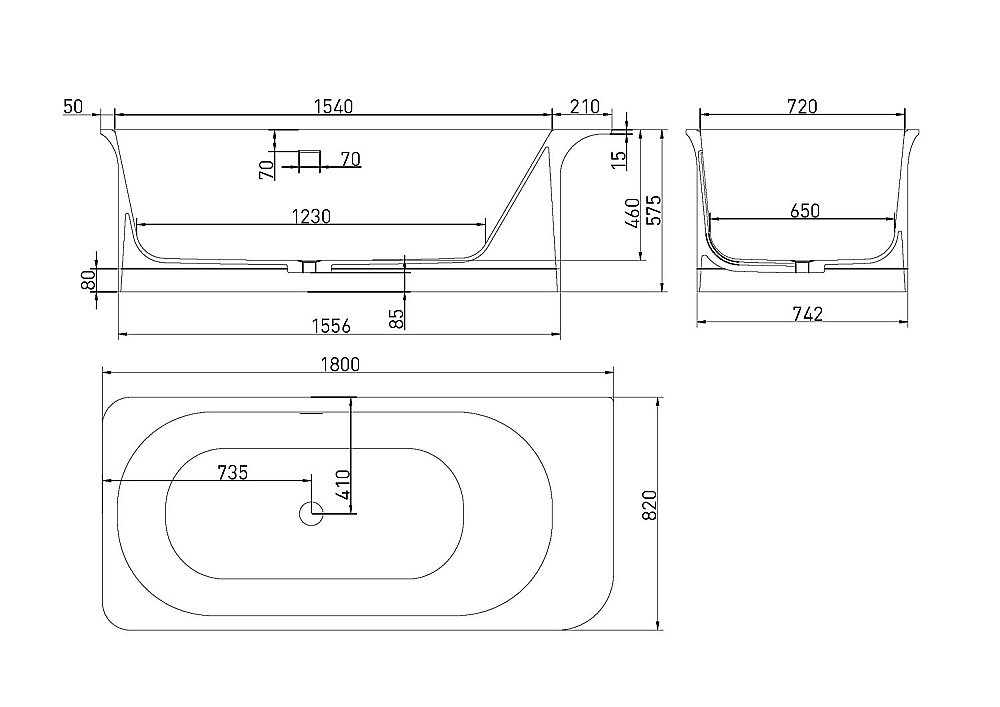 Ванна Salini NINFEA S-Stone 180х82 102721M белая матовая купить в интернет-магазине Sanbest