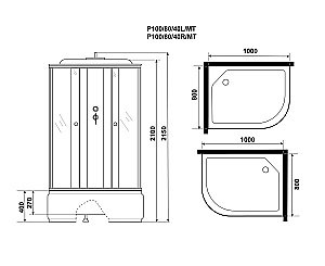Душевая кабина Niagara "Promo", асимметричный поддон, тропический душ, профиль белый, 100x80x215 см купить в интернет-магазине Sanbest
